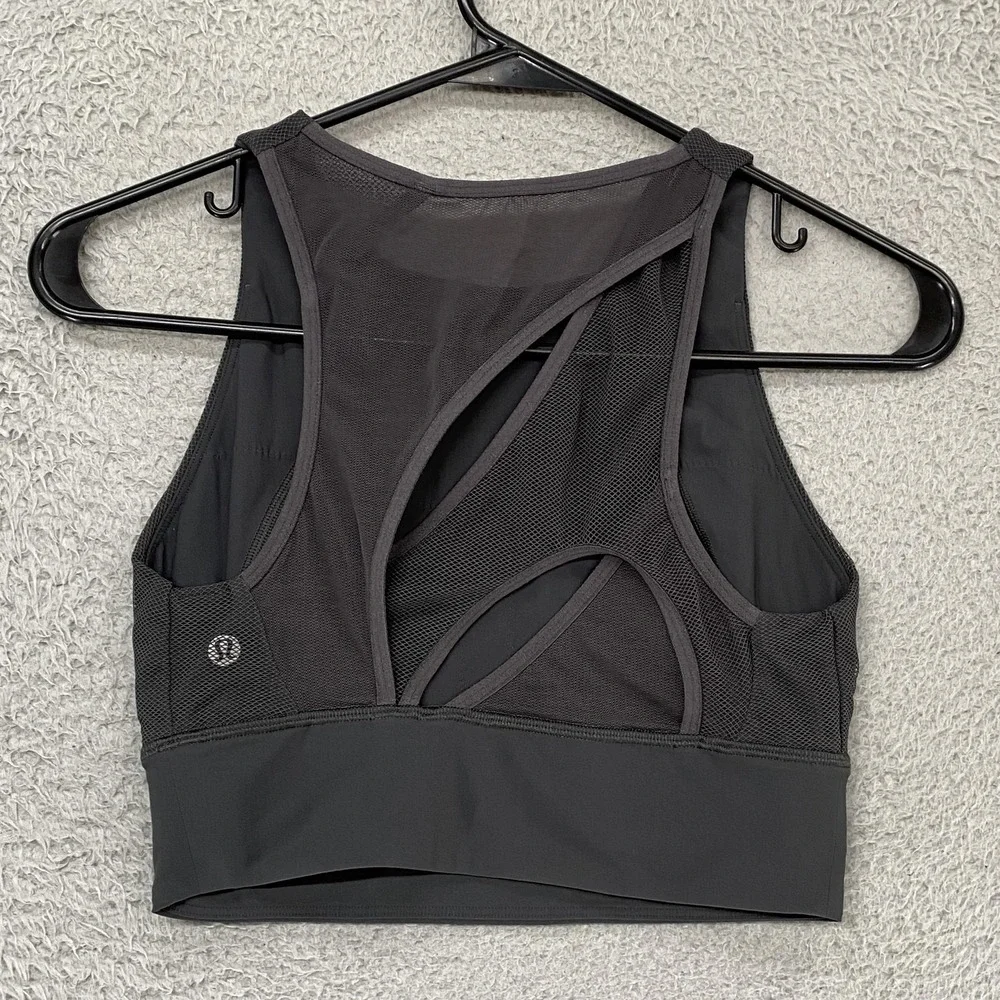 Lululemon Set Challenger Bra Womens 4‎ Gray Mesh High Neck High Support Workout